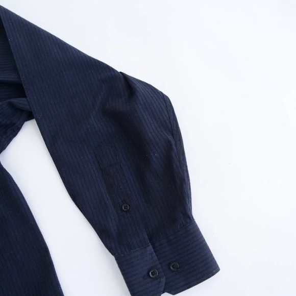 Balmain Paris Navy And Black Stripe Button Down Dress Shirt Size Large (16.5) - Picture 6 of 11